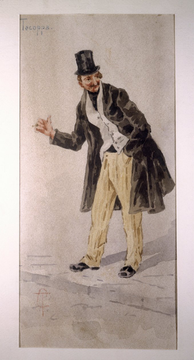1874年にミラノの俳優エドアルド・フェラヴィッラが描いたテコッパのキャラクター、トランクィッロ・クレモナによる水彩画 作： トランキーロ クレモナ