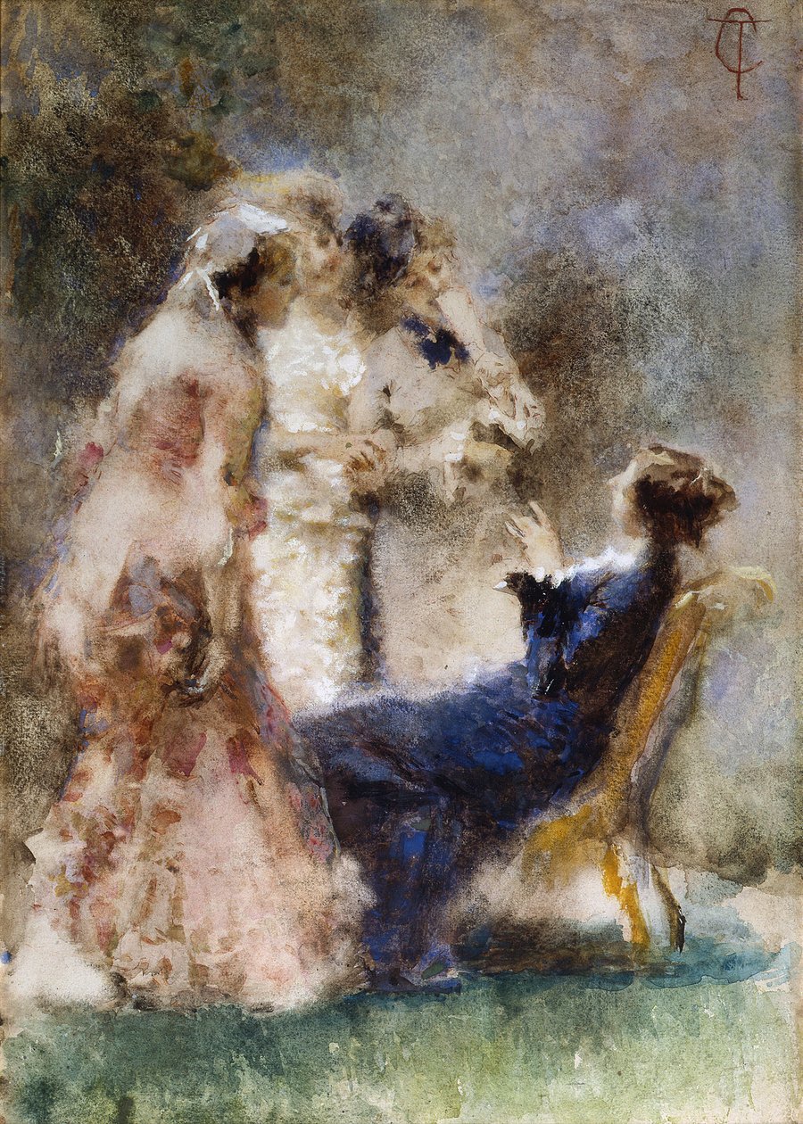 High Life (A Piquant Conversation) par Cremona, Tranquillo (1837-1878).厚紙に水彩画、サイズ：52x36,5 作： トランキーロ クレモナ