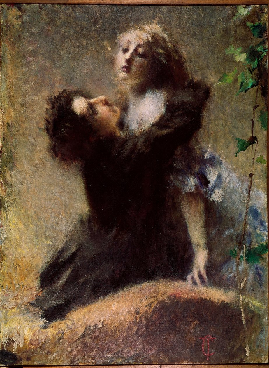 アイビー・イーダーラ男が女を抱きしめる。トランキーロ・クレモナ（1837-1878）による絵画 1878年 日132,5x100 cm トリノ、Civica Galleria d