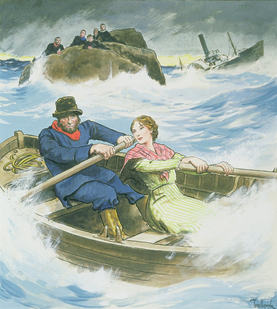 グレースダーリング（1815-41）と彼女の父親が難破した汽船「フォーファーシャー」の生存者を救助、1838年9月7日、「過去からのぞき見」から1900年頃に出版 作： トレリク