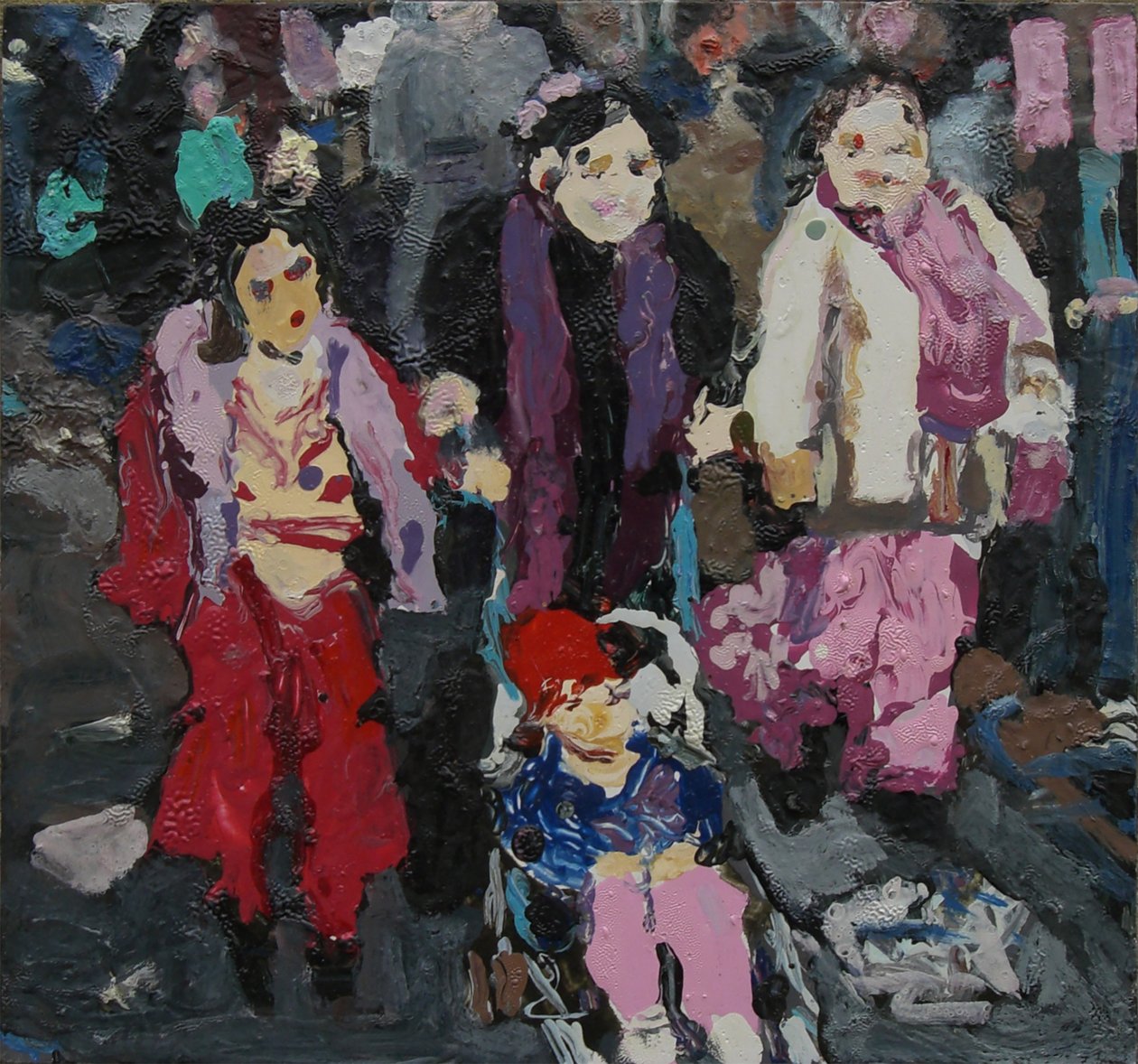 買い物をする家族 2004年 （油彩・板） 作： トレバー・バージェス