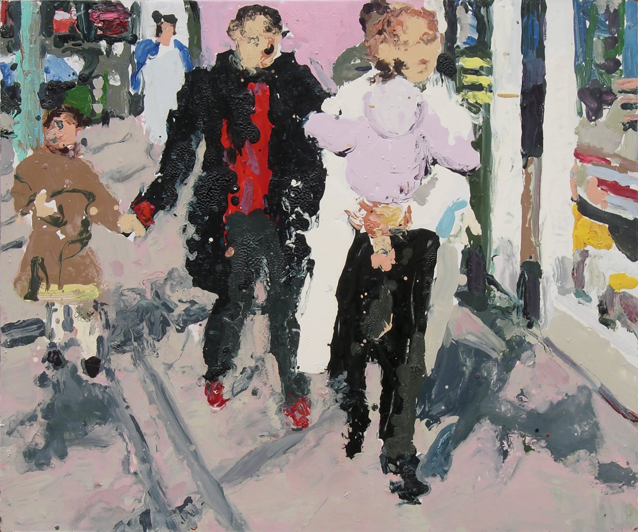 子供連れの買い物客, 2003 (油彩・板) 作： トレバー・バージェス