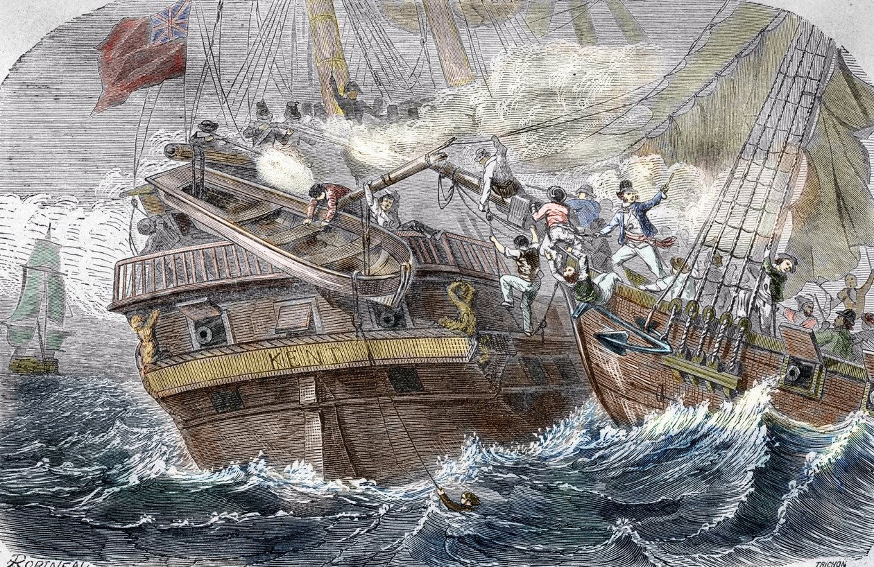 Capture of the Kent”” by the French privateer Robert Surcouf (1773-1827) on the ship “” La Confidence”” on 7/10/1800 in the Gulf of Bengal”” (Fight between the French Confidence (Robert Surcouf) and the HMS Kent in the bay of the Bengal, 7th October 1800)  作： トリコン（後）
