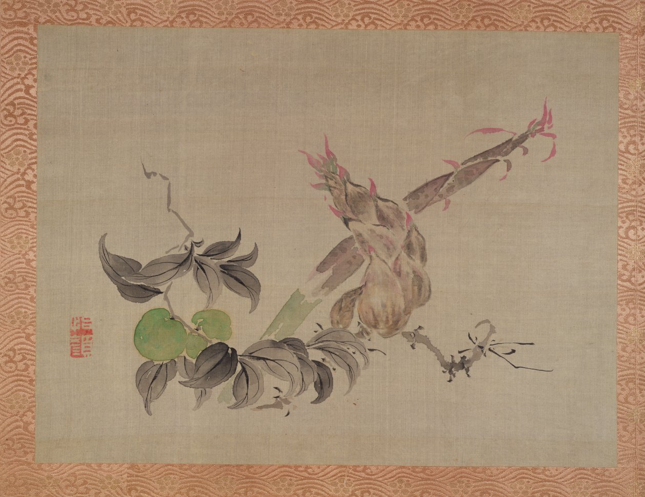 リンゴと顕花植物、1851年（絹に水彩） 作： つばきCh山