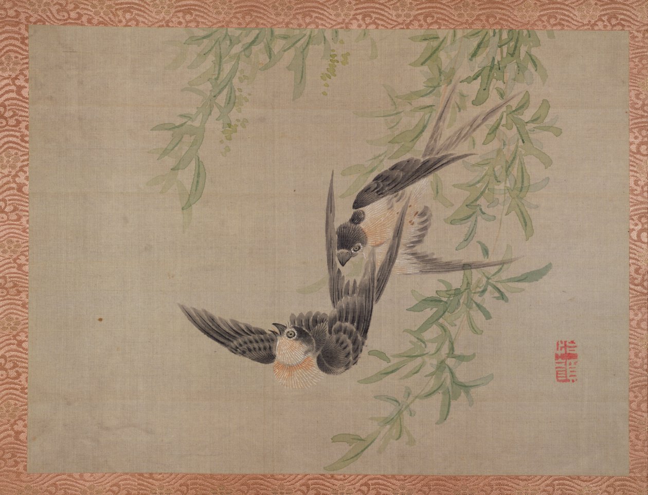 飛行中のツバメ、1851年（シルクに水彩） 作： つばきCh山