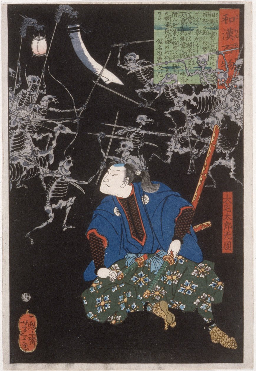 大宅太郎光圀、骸骨を見る 作： 月岡芳年