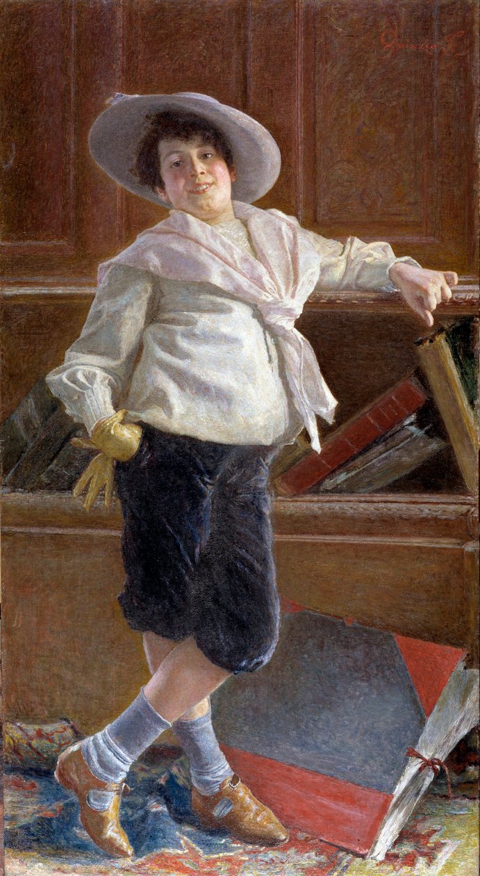 水兵のスモックを着た笑顔の少年の肖像 絵画：Tullio Salvatore Quinzio（1858-1918） Dim 80x100 cm Genes, Galleria d