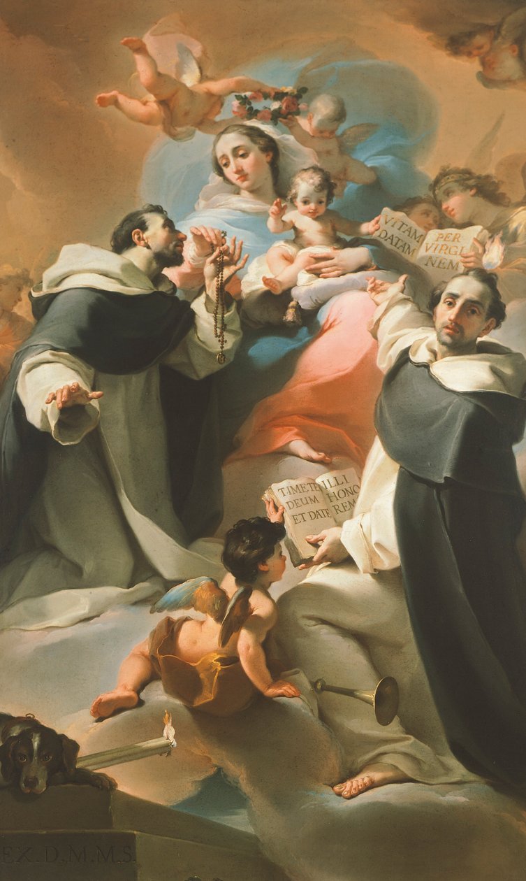 ウバルド・ガンドルフィ（1728-1781）作、1773年頃のロザリオの聖母と子供、聖ドミニコと聖ヴィンセント・フェラー 作： ウバルド・ガンドルフィ