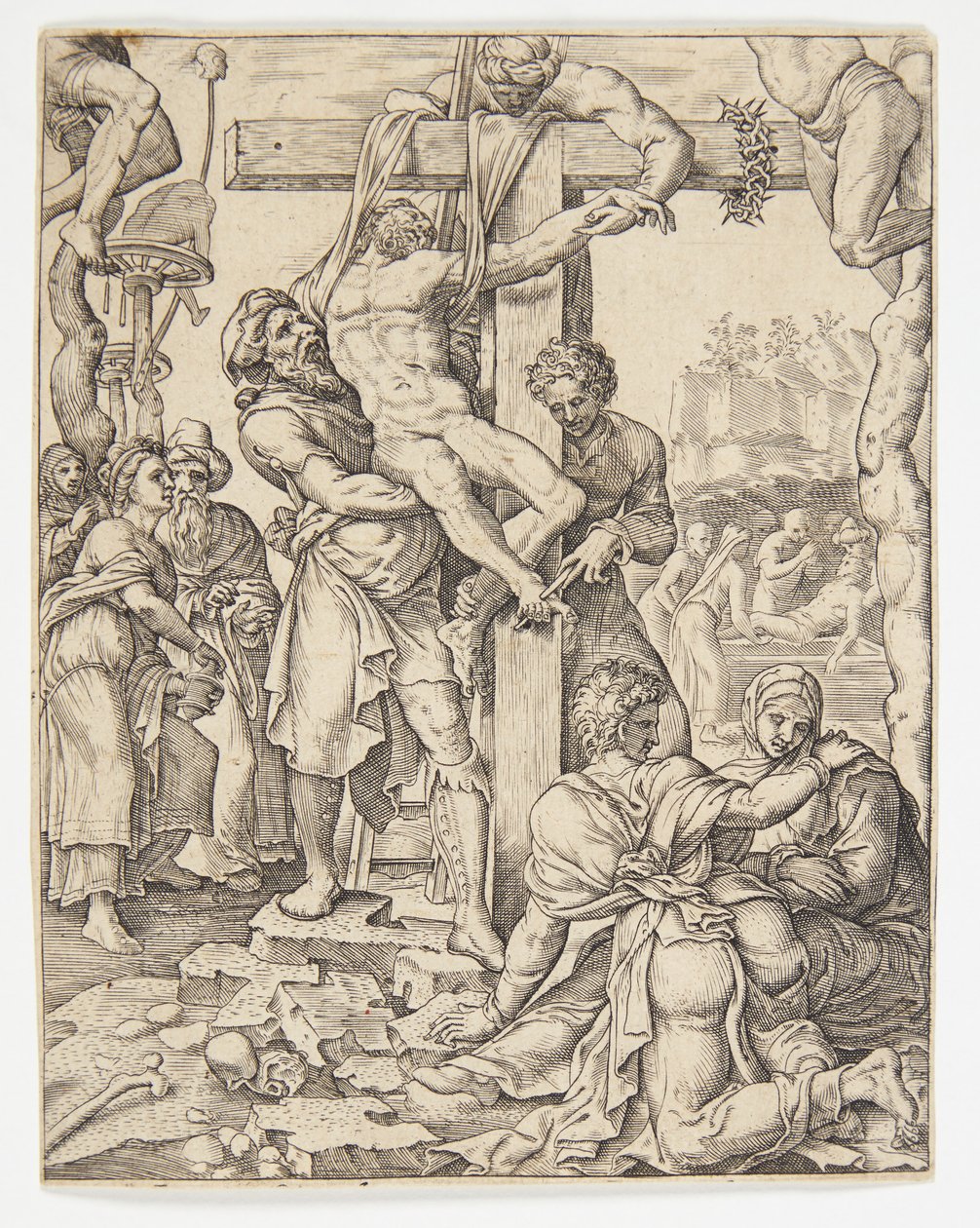 十字架からの降下 作： Ubekendt efter DirckVolckertsz。 Coornhert efter Maarten van Heemskerck