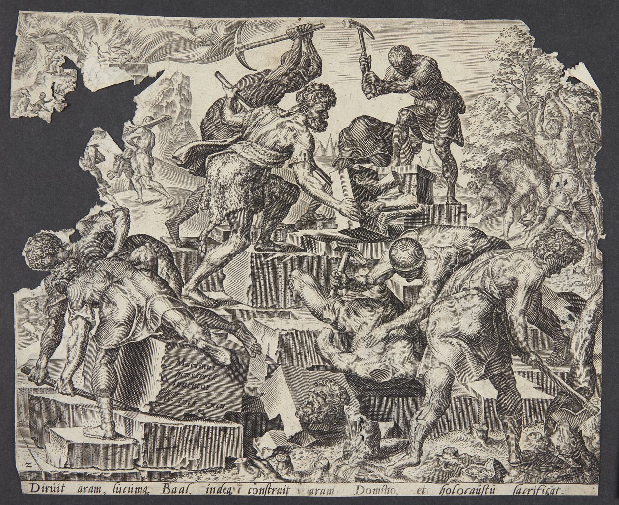 バアルの祭壇を破壊するギデオンと部下たち 作： Ubekendt efter Maarten van Heemskerck