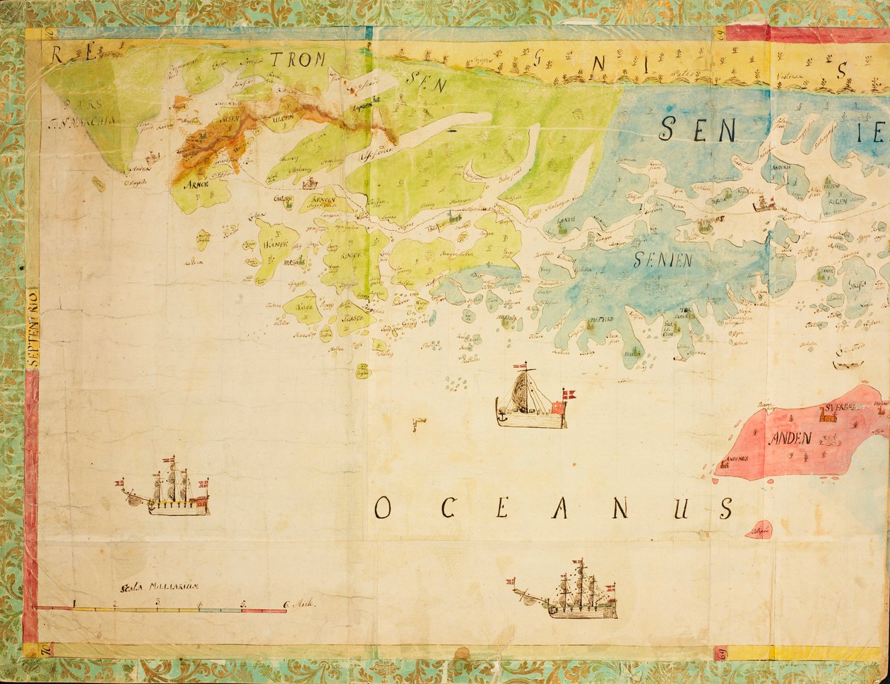 地図は国立図書館の地図コレクションよりこの地図はHanddrawn ()に掲載されたもので、Trøndelag, Nordland, Troms, kysten, sjøkartを示しています。 作： ユケン・テグナー