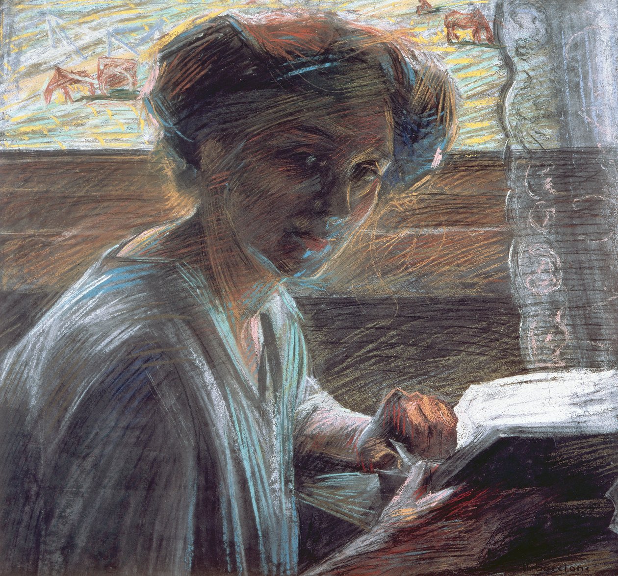 女性の読書、1909 作： ウンベルトボッチョーニ