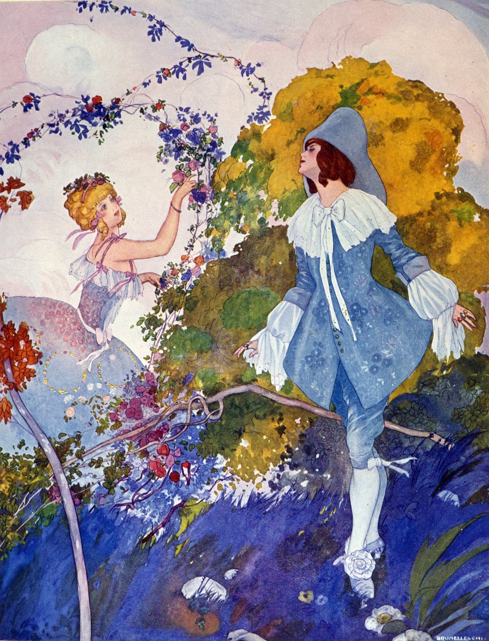 チャーミング王子と少女 イラスト ウンベルト・ブルネレスキ (1879-1949) 20世紀 作： ウンベルト・ブルネレスキ