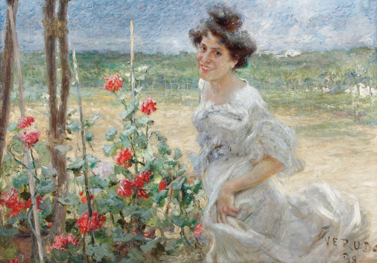 花畑で、1899年 作： ウンベルト・ヴェルーダ
