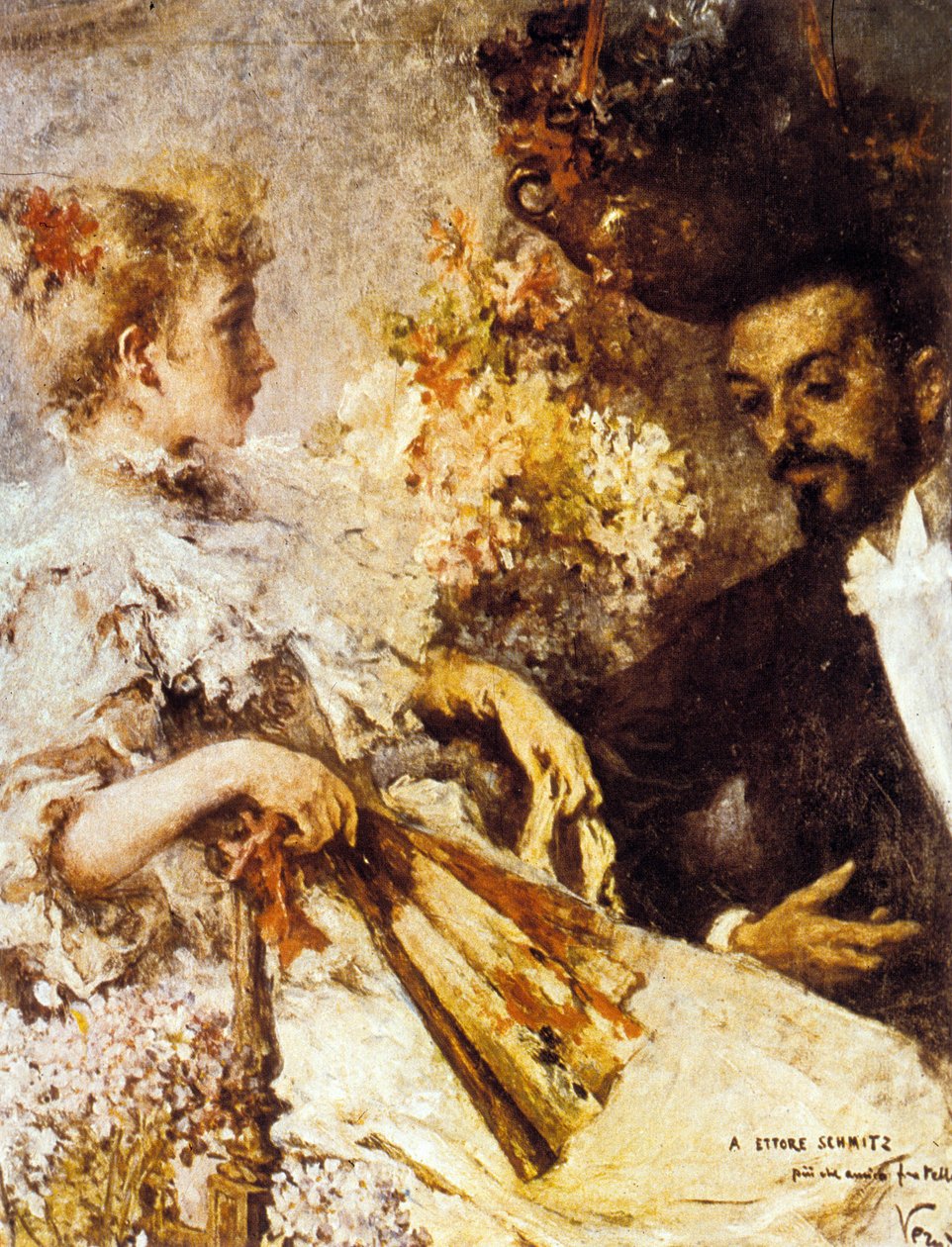 イタロ・スヴェーヴォ（1861-1928）とその妹（キャンバスに胡粉）。 作： ウンベルト・ヴェルーダ