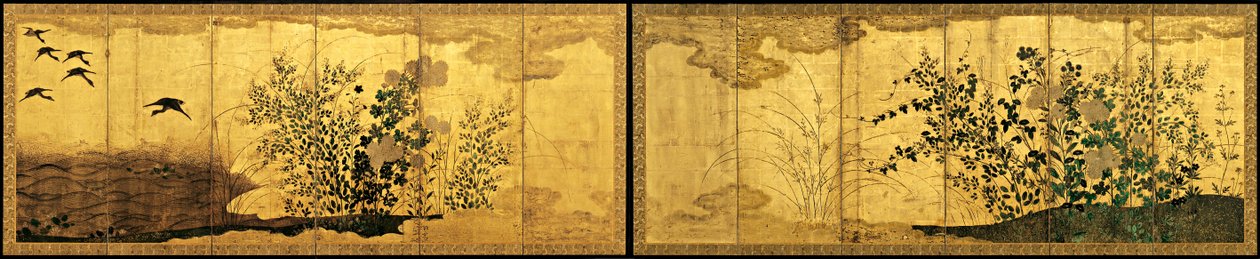 野生のガチョウと秋の風景 作： 不明不明