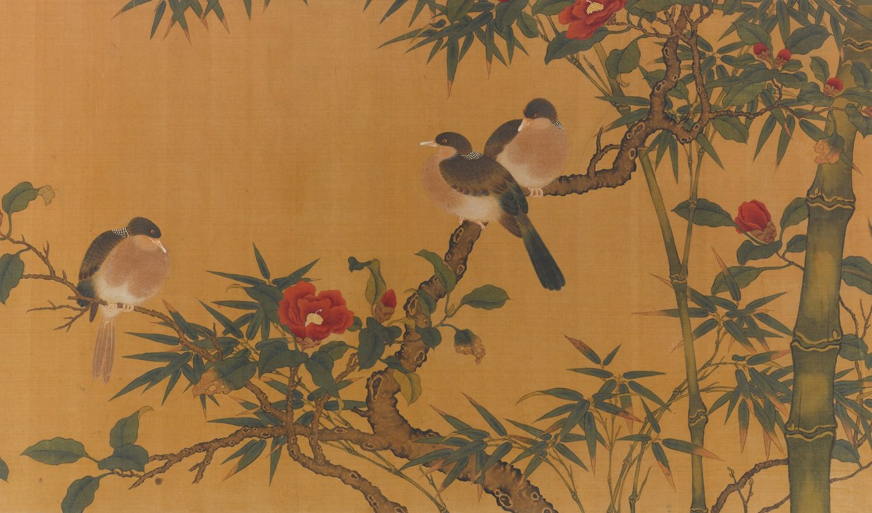 鳥、竹、カメリア 作： 不明不明