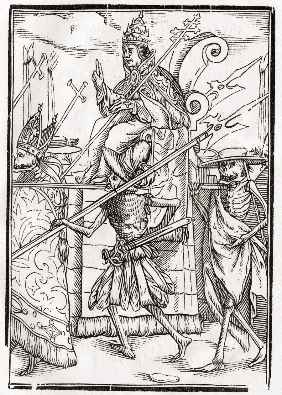 1843年にバーゼルで公開された「Der Todten Tanz」から、Georg Scharffenbergによって刻まれた教皇の死 作： 不明不明