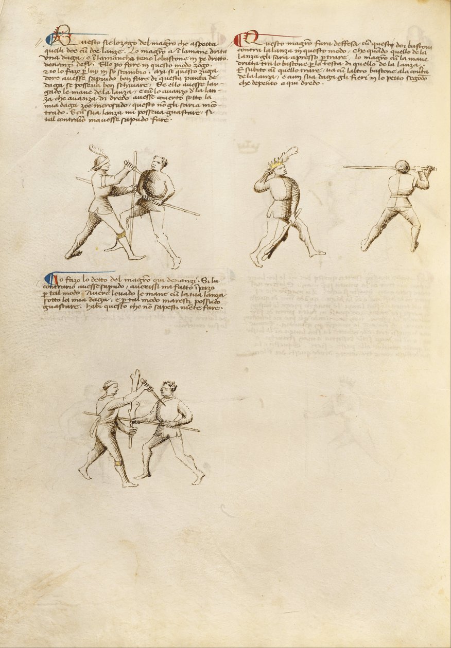 Getty Ms. Ludwig XV 13 31v-Fiore dei Liberi-短剣とスタッフとの戦闘（6895480） 作： 不明不明