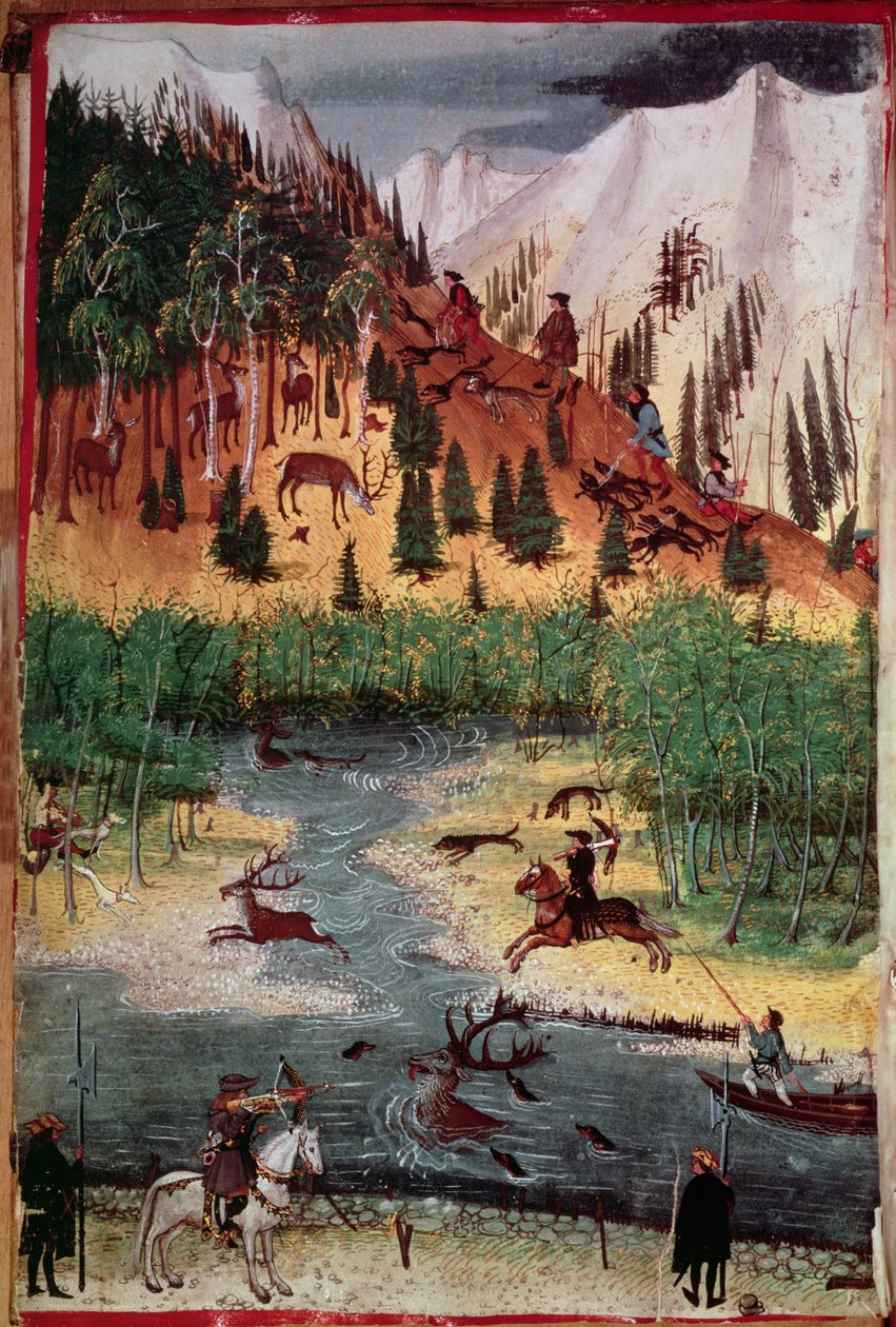 M5751 f.2v Maximilian I hunting deer 作： 不明不明