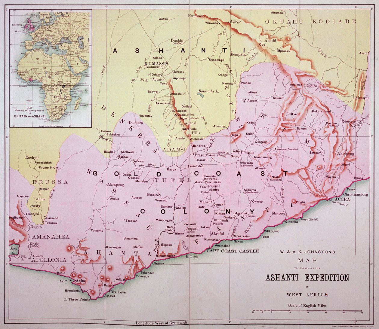 1874年の第3アシャンティ遠征の時のゴールドコーストの地図 作： 不明不明