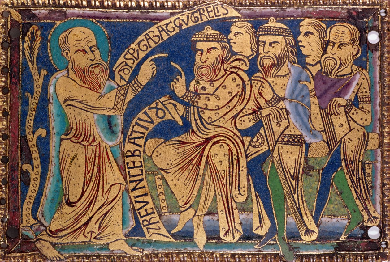 12世紀半ばにギリシャ人とユダヤ人と争っているセントポールを描いたプラーク（銅の上にエナメルを彫る） 作： 不明不明