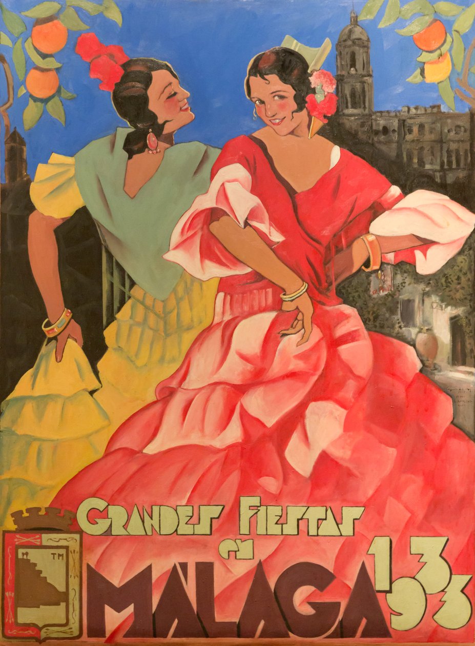 マラガの大休日1933年の広告ポスター。 作： 不明不明