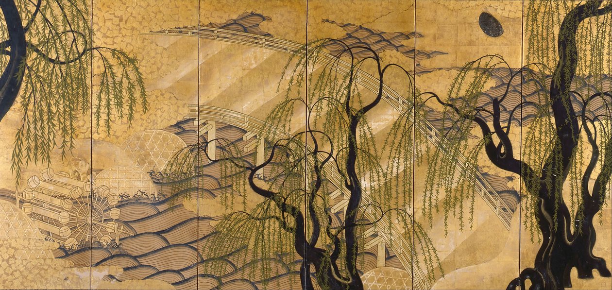 6面塗装スクリーン（宇治橋） 作： 不明不明