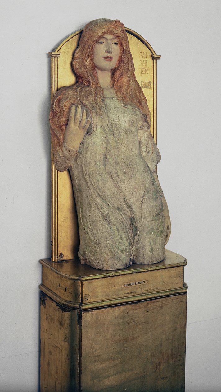 アルフレッド出身のビビアン、テニーソン卿の「王の牧歌」、フェルナンドノップフ（1858-1921）、1896年（多色石膏） 作： 不明不明