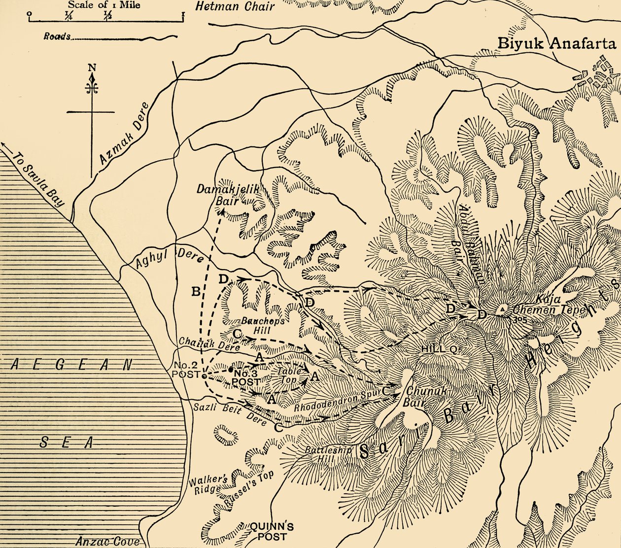アンザック前進、ガリポリ半島、第一次世界大戦、1915年、c1920。 作： 不明