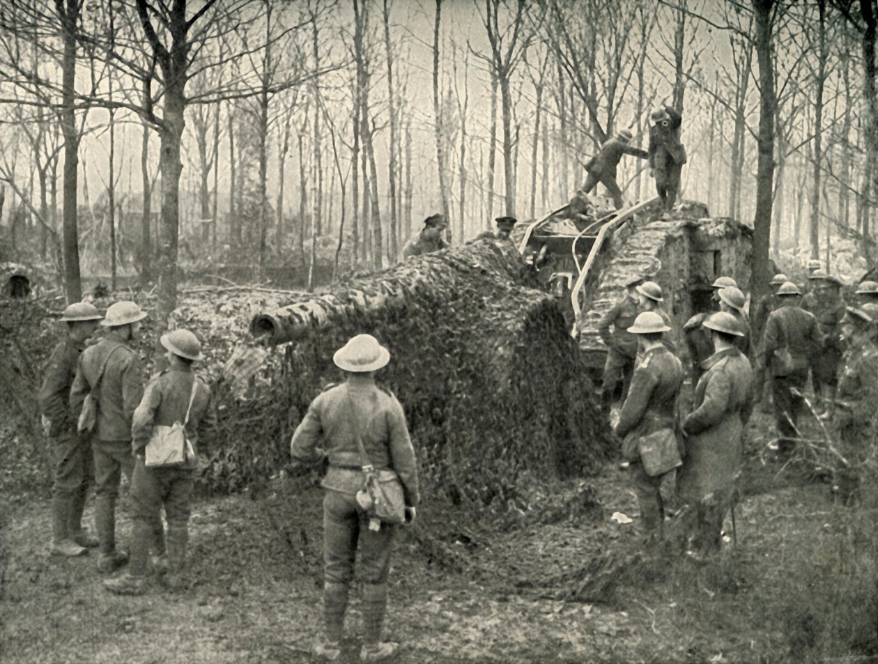 1919年に5.9のドイツ海軍砲の下にカモフラージュを導入した土地船。 作： 不明