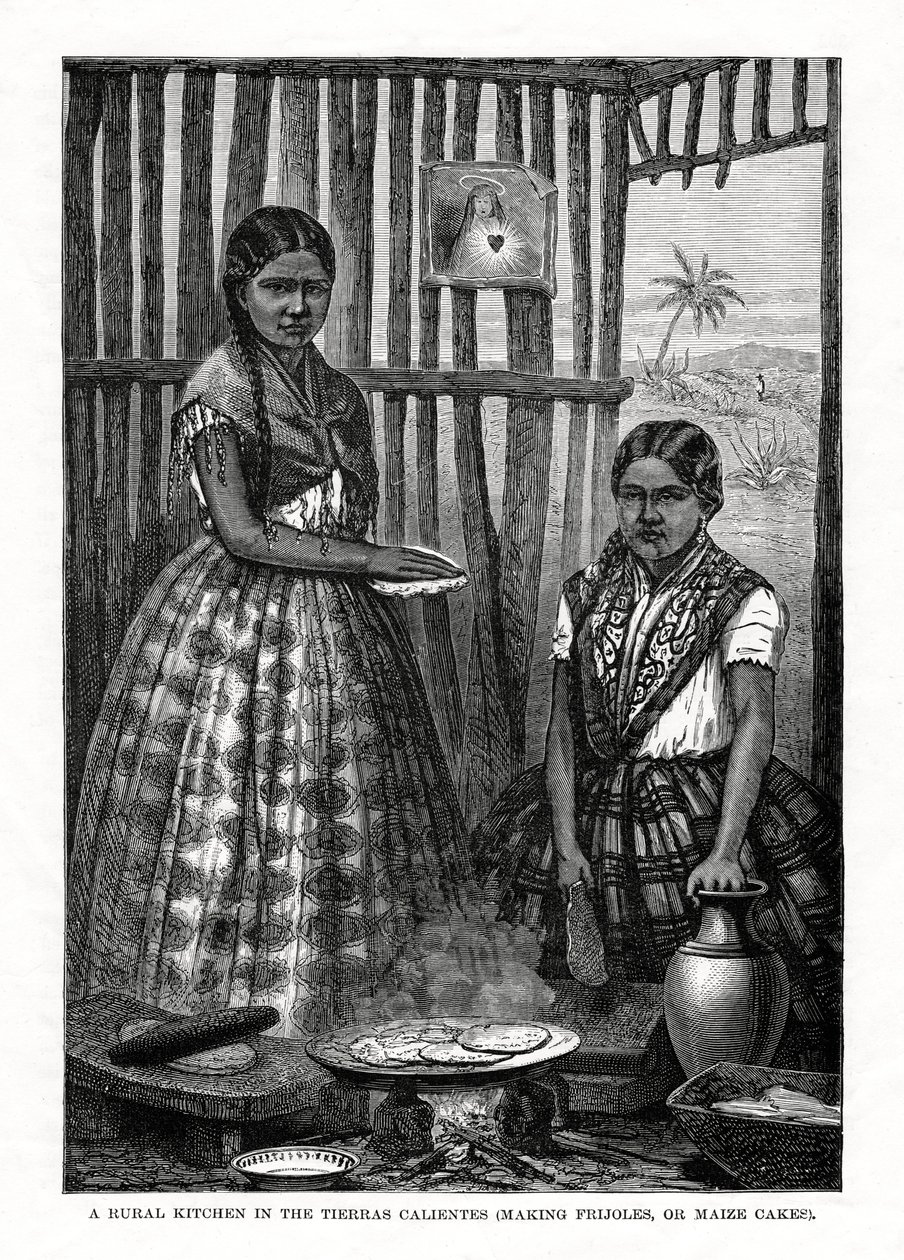 1877年、メキシコ、ティエラカリエンテスの農村キッチン 作： 不明