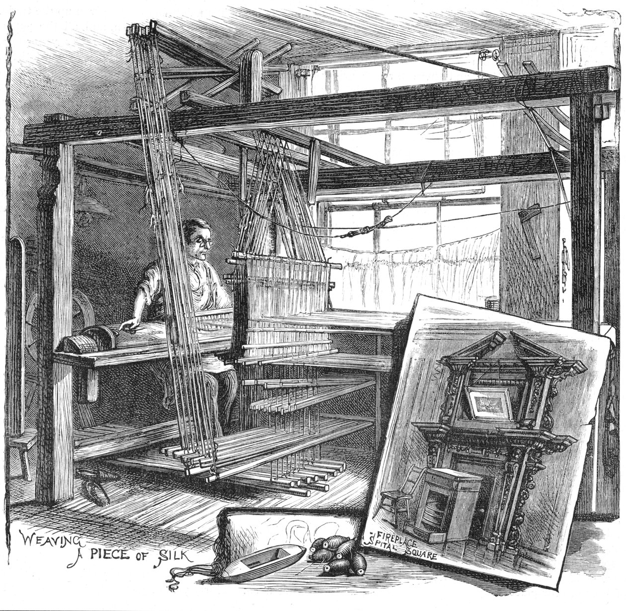 1884年に手織り機で紡糸されたスピタルフィールズシルクウィーバー 作： 不明