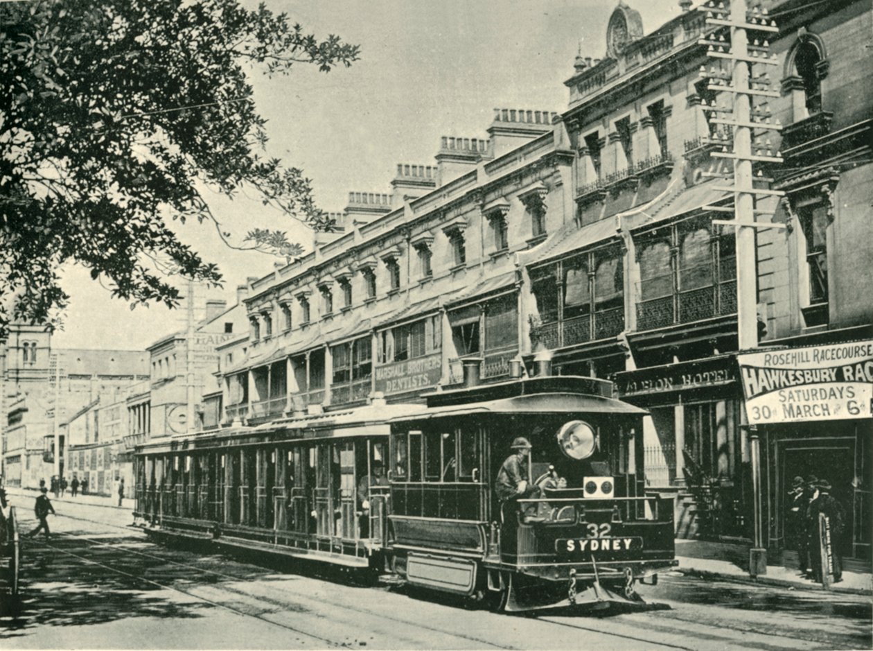 シドニーの蒸気路面電車、1901年。 作： 不明