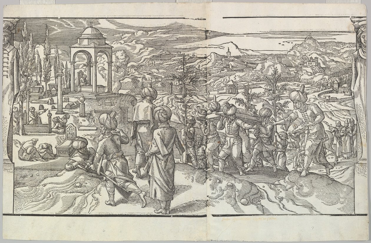 フリーズ「Ces Moeurs et fachons de faire de Turcz Customs and Fas...」からのトルコの葬儀、1553年。 作： 不明