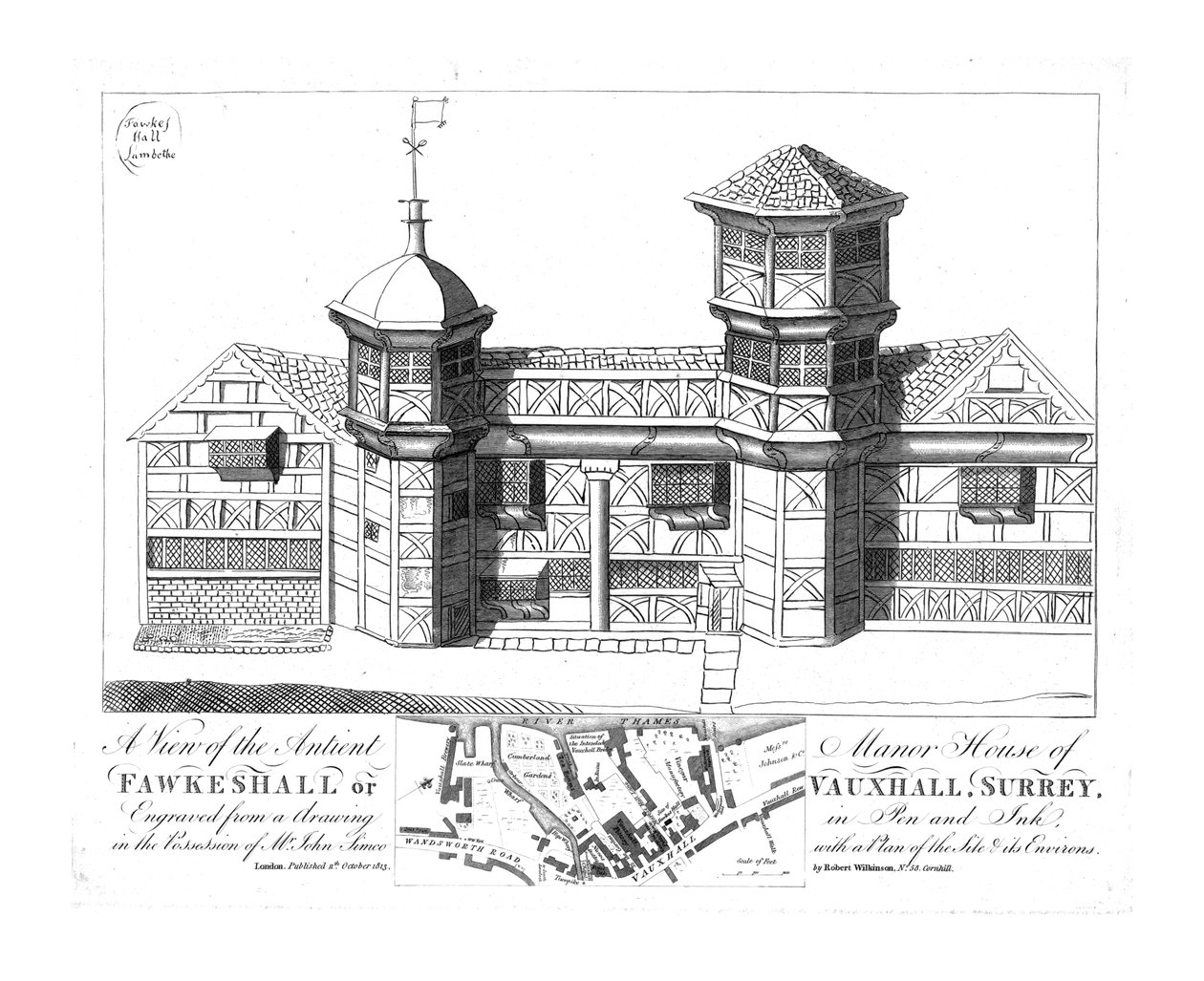 1813年、サウリーのフォーケシャルまたはヴォクソールのアンティエントマナー邸の眺め。 作： 不明