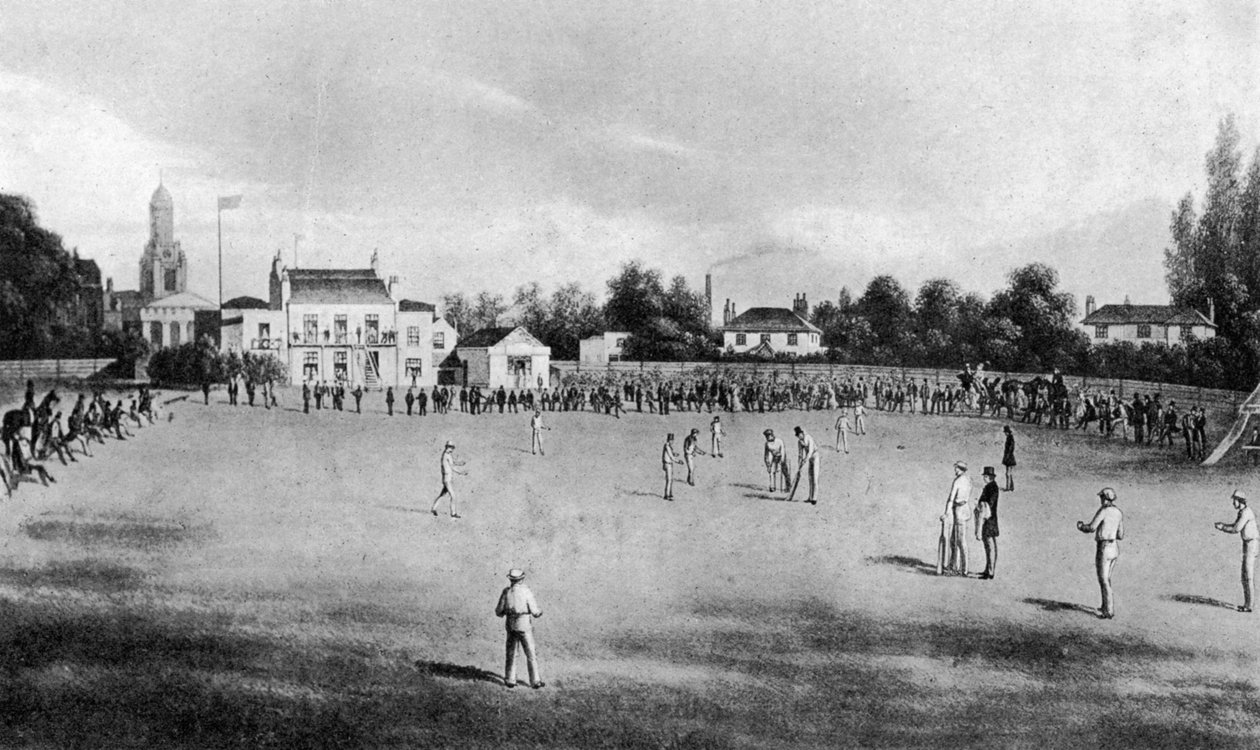 1848年、ロンドン、ケニントンオーバルでクリケットの試合が進行中1912 作： 不明