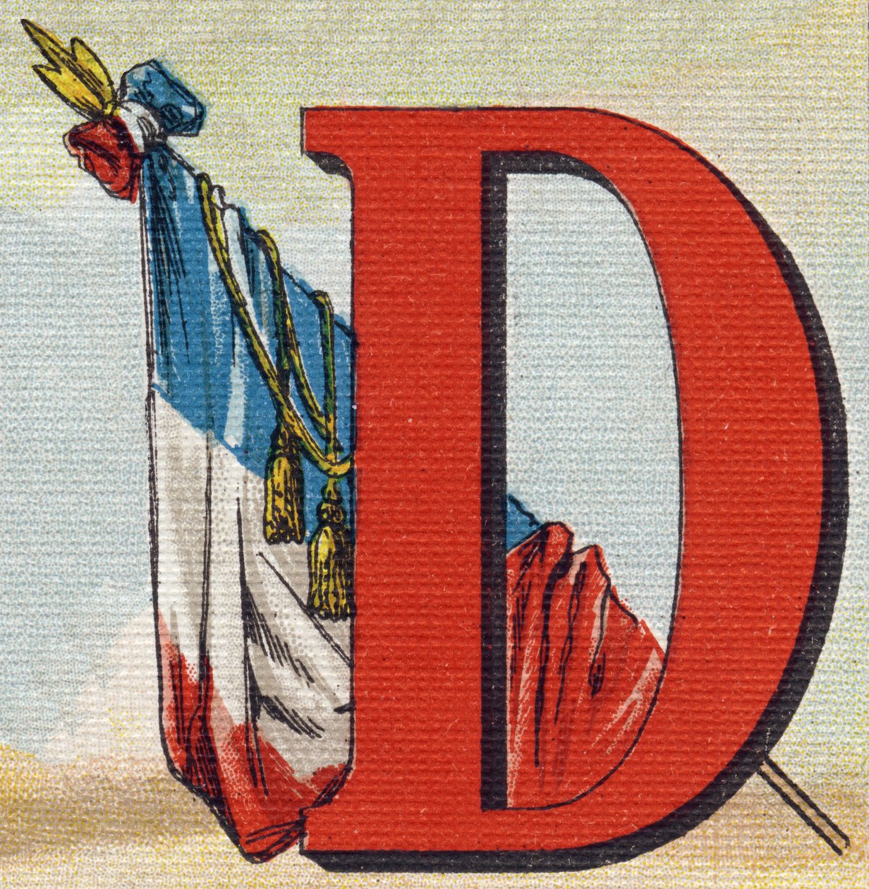 旗。Alphabet de ma petite fille "に掲載された版画。Bernardin-Bechet and Fils, bookseller-publishers, Paris, around 1895.キャンバスにアンブレイカブル・アルバム。Bibliotheque des Bebes（ビブリオテック・デ・ベベ）。12ページ。読書法とイラスト入りのアベコベが入ったアルバム。薄さ：2 作： 不明