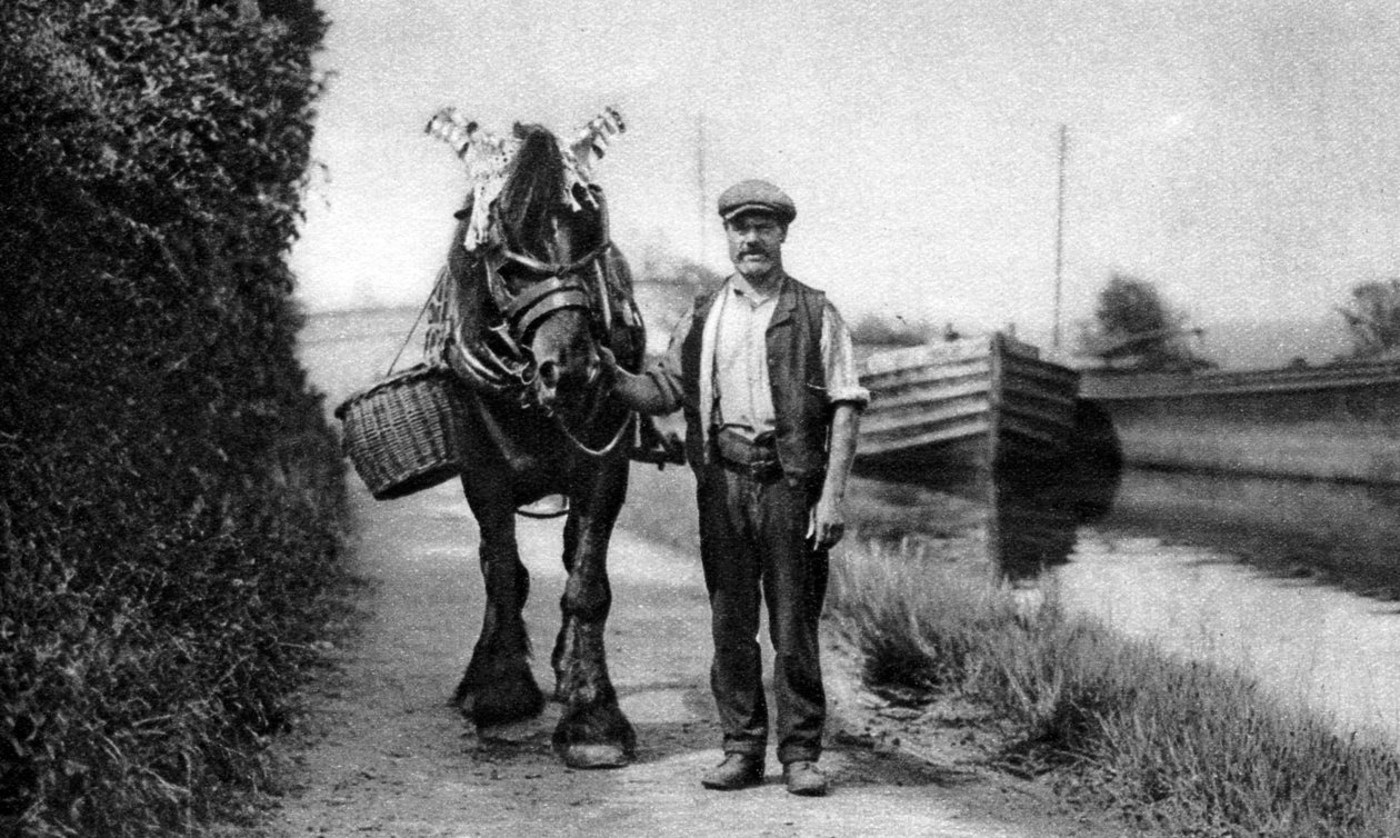 運河のはしけを引っ張る馬、1926-1927 作： 不明