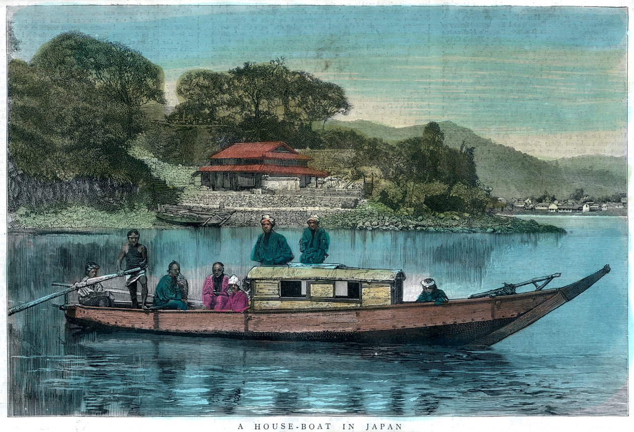 日本の屋形船、1888 作： 不明