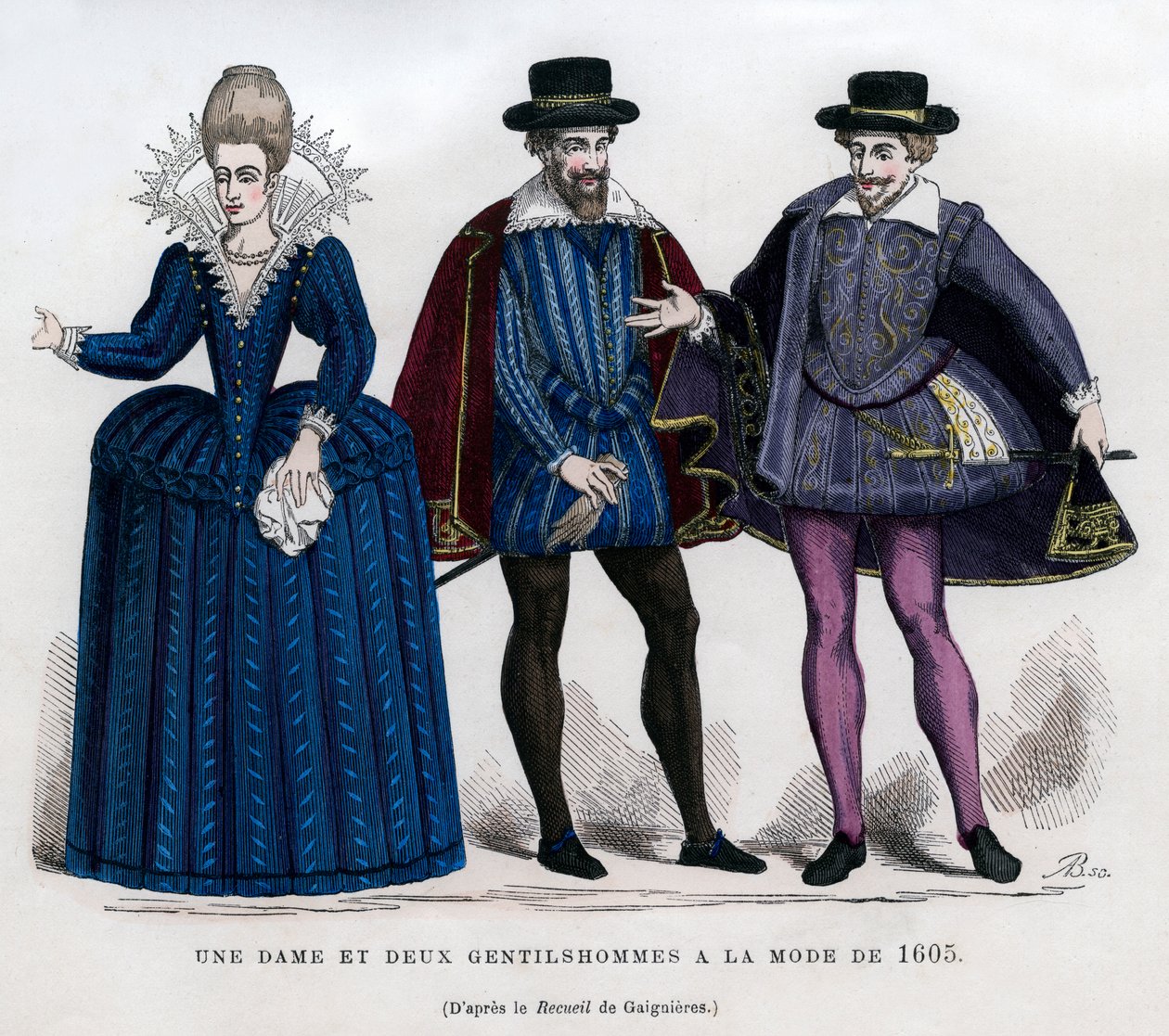 1605年のフレンチドレスの女性と2人の紳士1882-1884 作： 不明