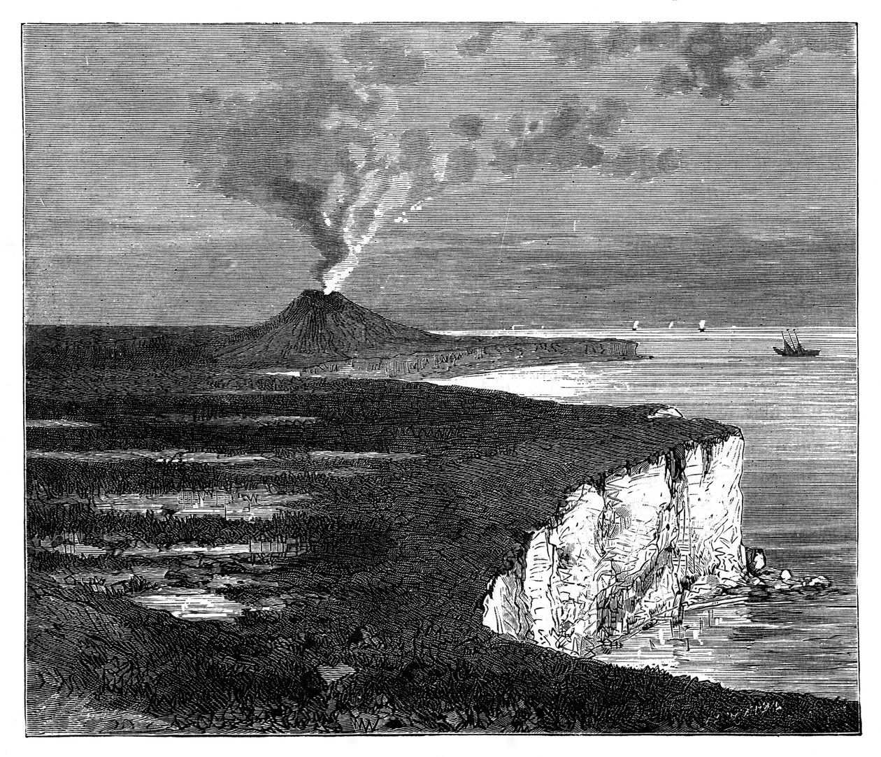 インド洋のレユニオン島のシールド火山、c1890 作： 不明