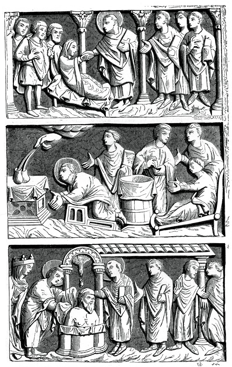 11世紀のランスの司教、聖レミーの癒しの仕事の三連祭壇画1870 作： 不明