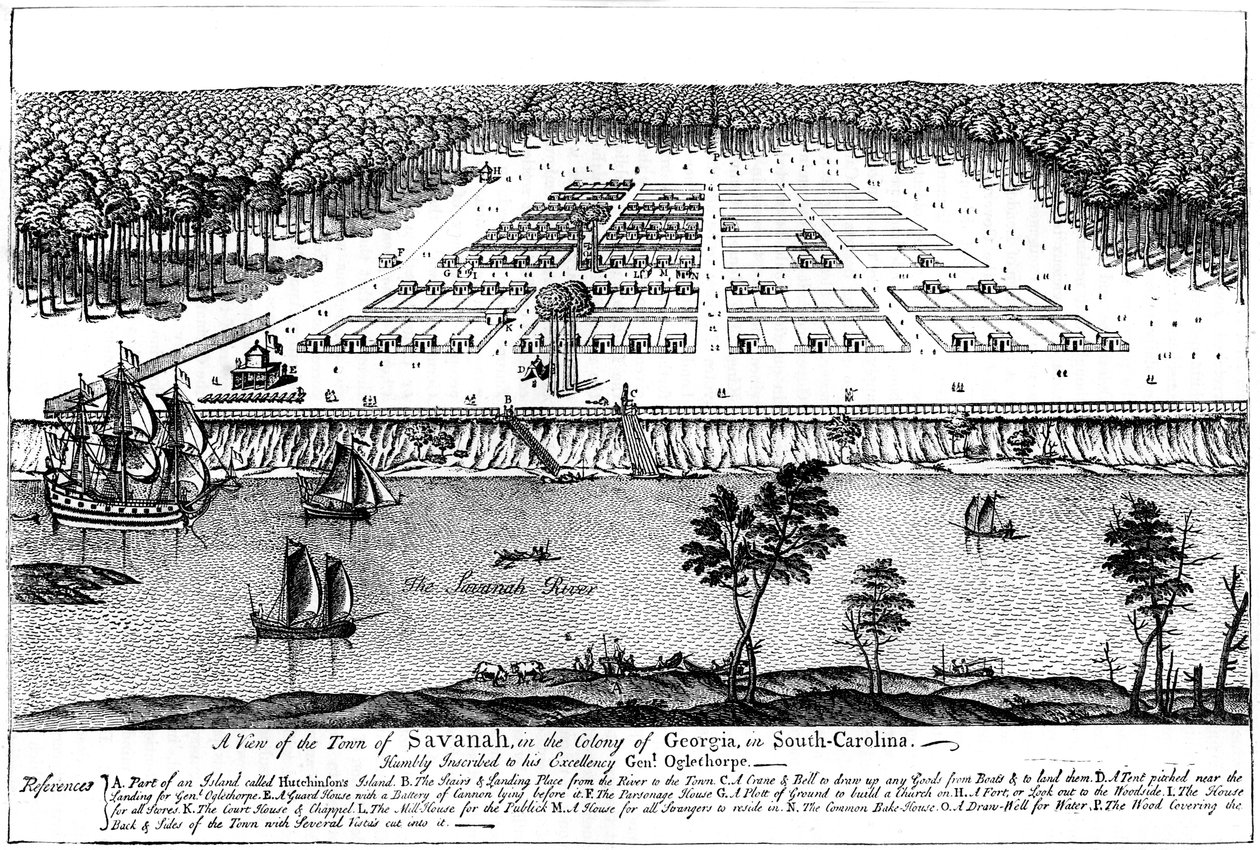 サウスカロライナ州ジョージア州の植民地、1741年、c1880にあるサバナの町の眺め 作： 不明