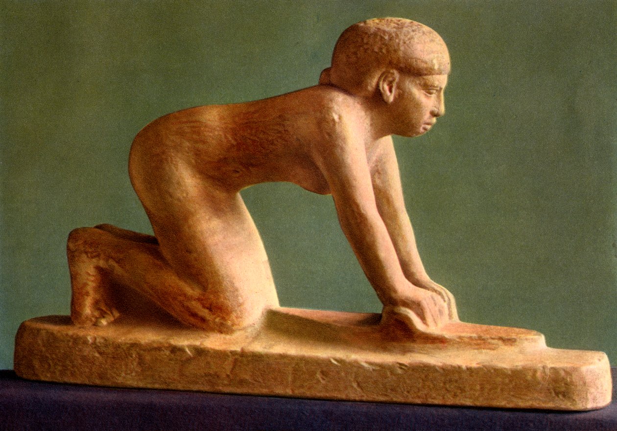 トウモロコシを挽く女性、c2650 BC 1936 作： 不明