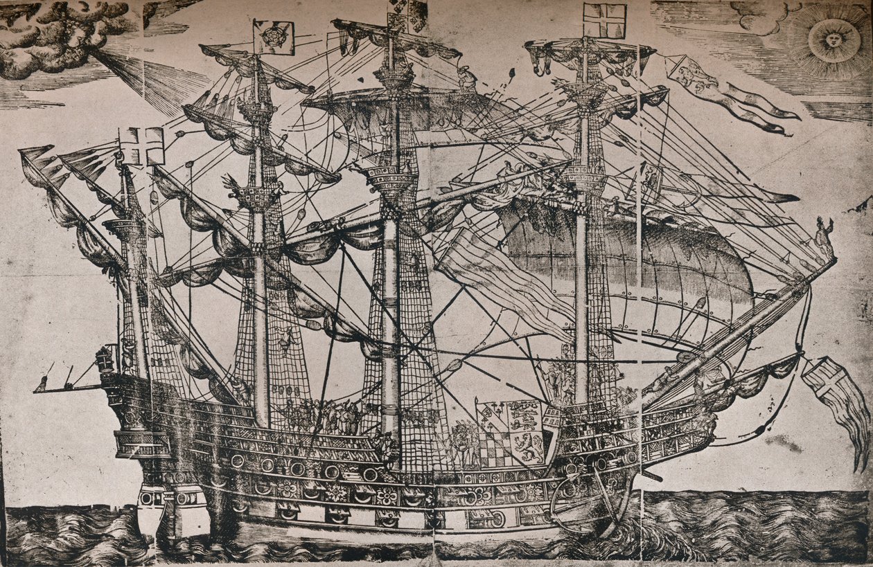アークロイヤル、c1587と考えられている船の木版画 作： 不明
