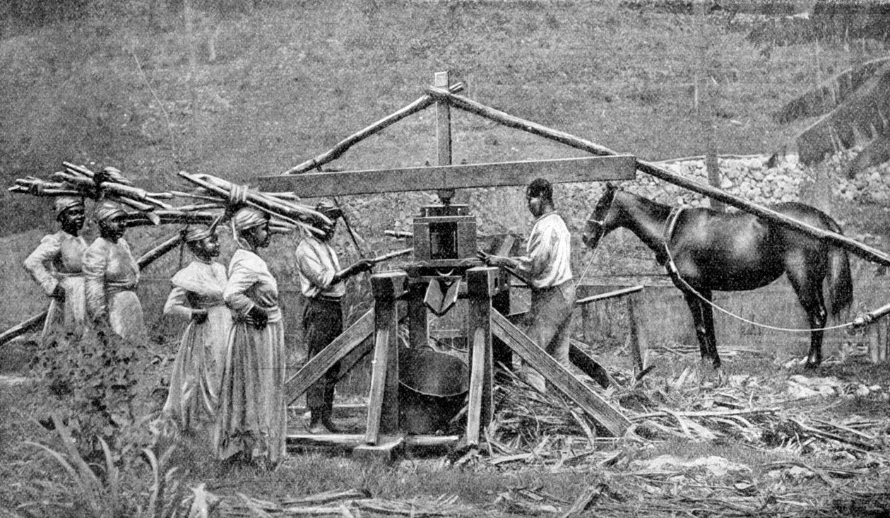 木製の馬力サトウキビ粉砕機、西インド諸島、1922年 作： 不明