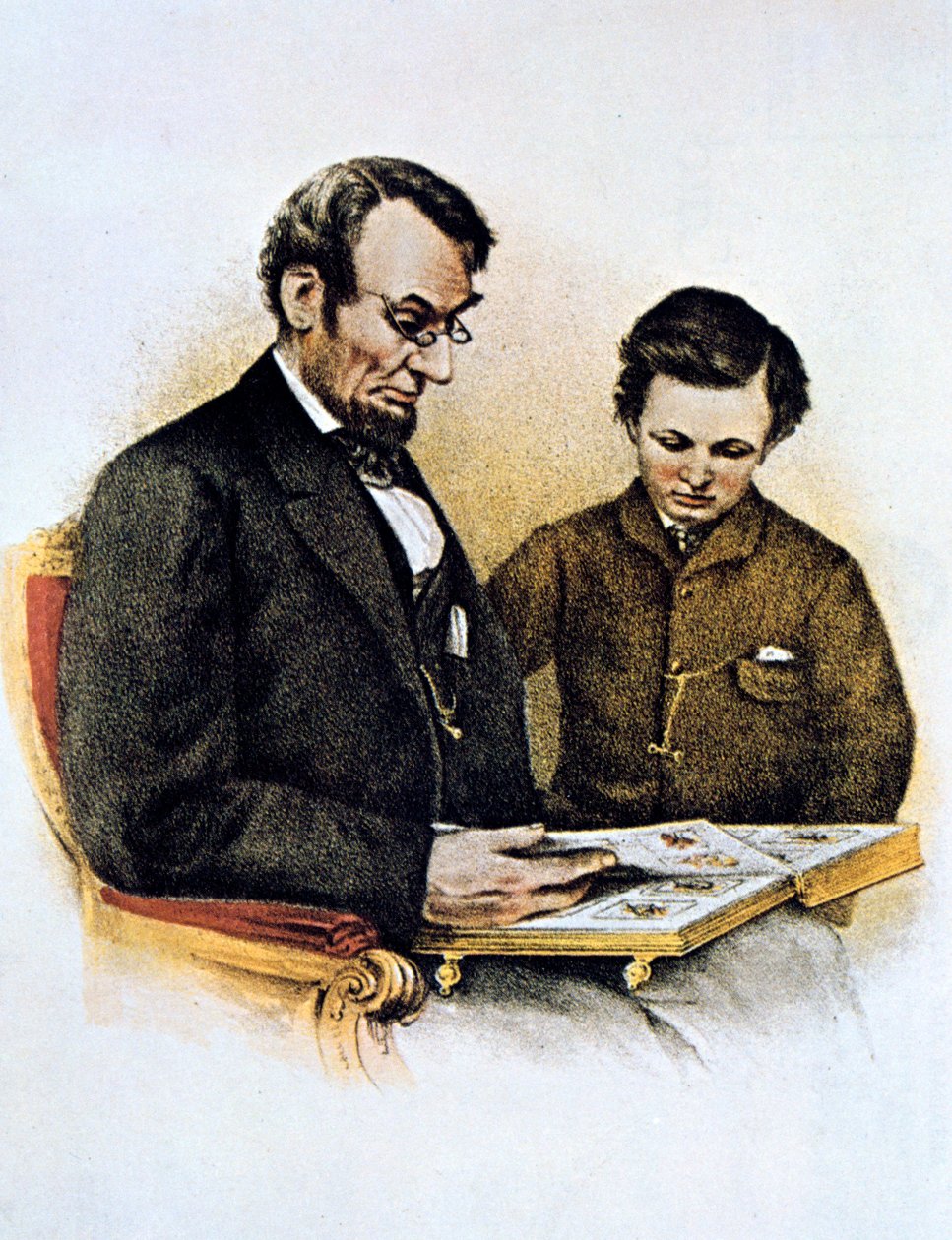 1864年2月9日、エイブラハム・リンカーンと彼の息子タッド 作： 不明