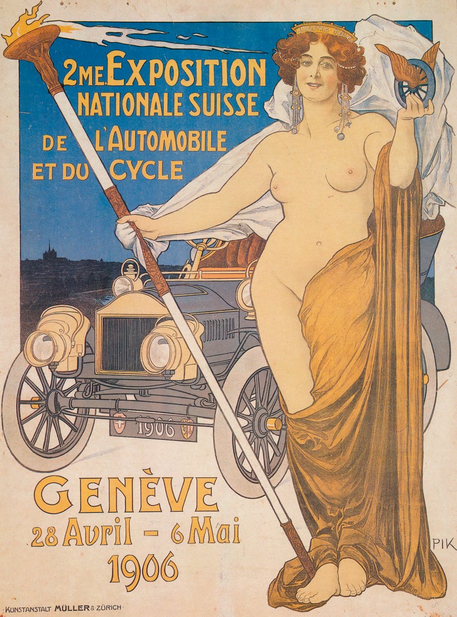 第2回スイス全国自動車および自転車博覧会、ジュネーブ、1906年の広告 作： 不明