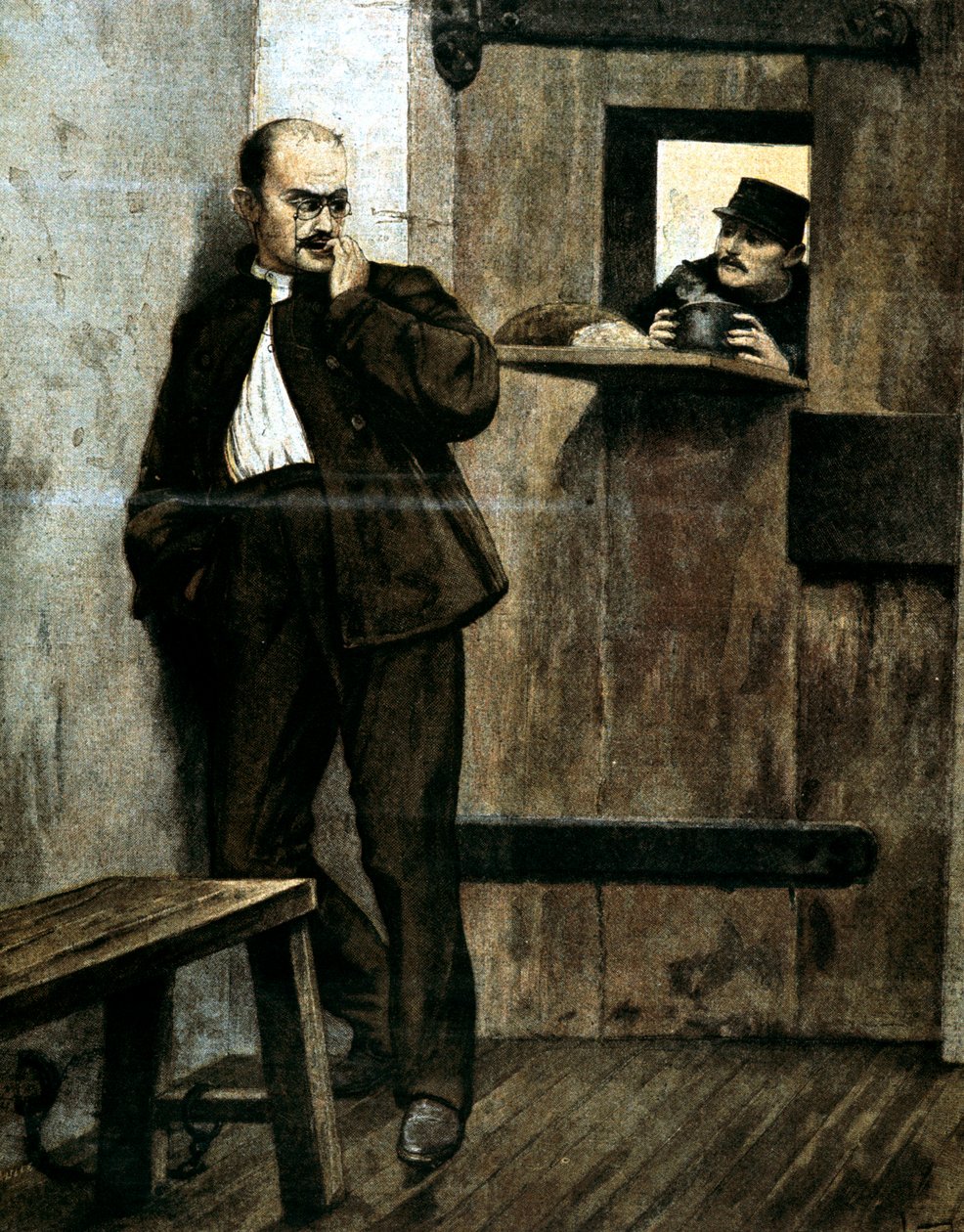 刑務所にいるアルフレッドドレイファス、1895年 作： 不明